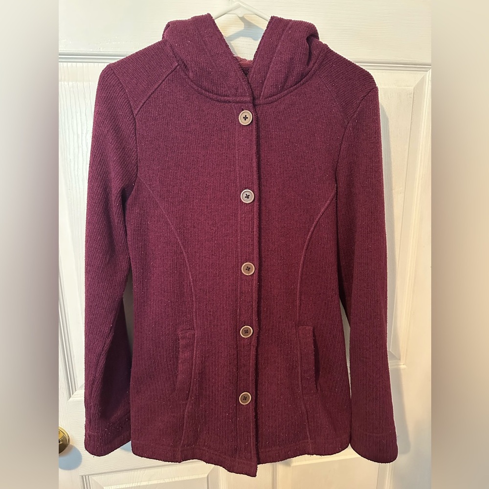 Guide Gear Women's Purple Fuchsia Button Up Sweater Jacket with Hood